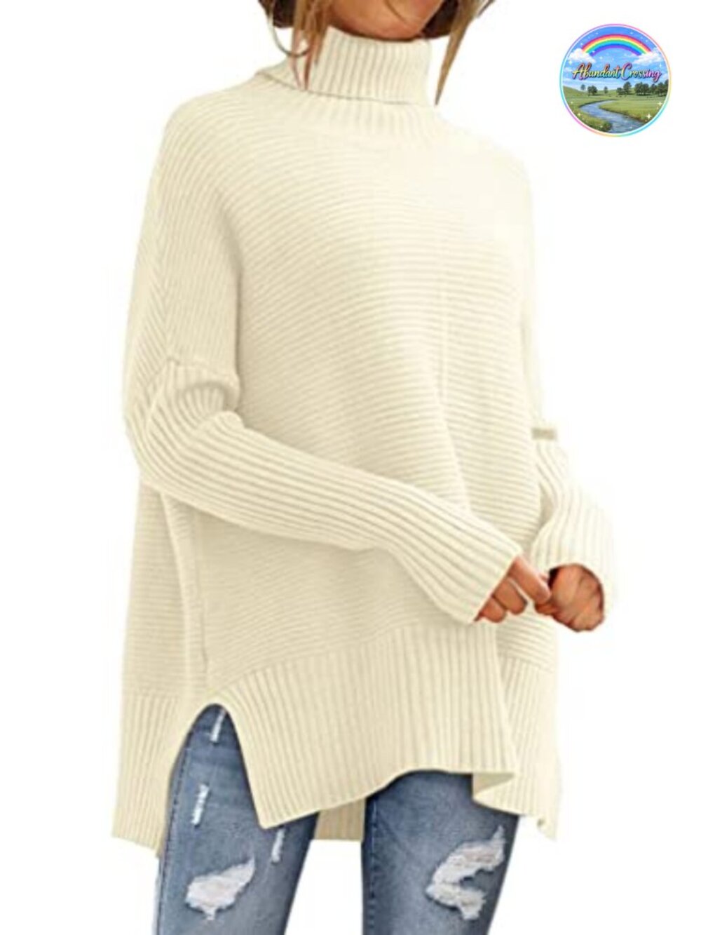 Womens Oversized Roll Neck Turtleneck Sweater Long Pullover Tunic Knit